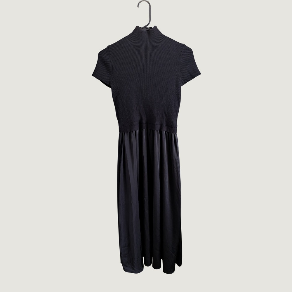 Petal + Pup Whimsigoth Vamp Ribbed Mock Neck Mixed Media Midi Dress Black XL